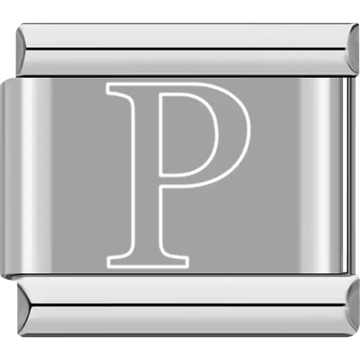 White outlined letter "P" Italian charm bracelet link