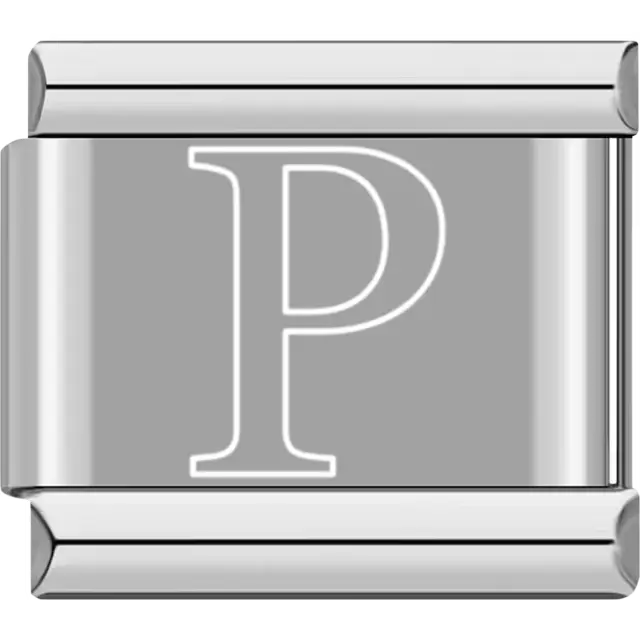 White outlined letter "P" Italian charm bracelet link