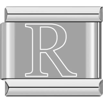 White outlined letter "R" Italian charm bracelet link