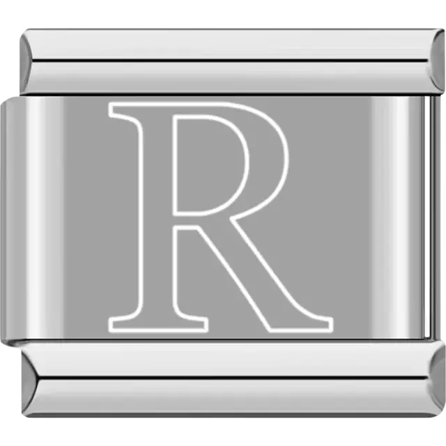White outlined letter "R" Italian charm bracelet link