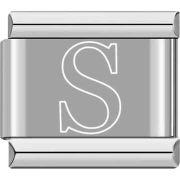 White outlined letter "S" Italian charm bracelet link