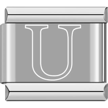 White outlined letter "U" Italian charm bracelet link