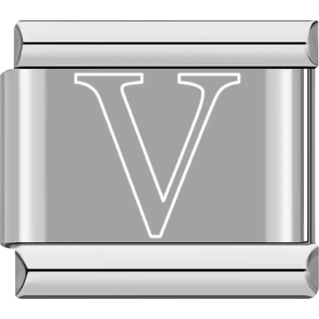 White outlined letter "V" Italian charm bracelet link
