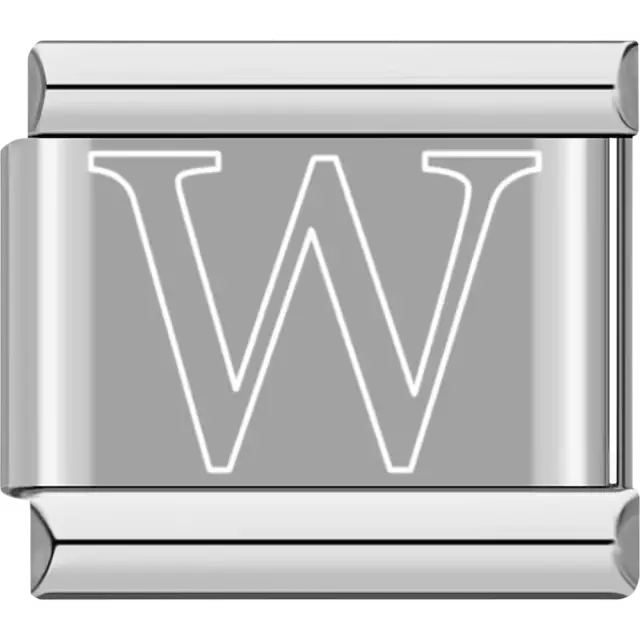 White outlined letter "W" Italian charm bracelet link