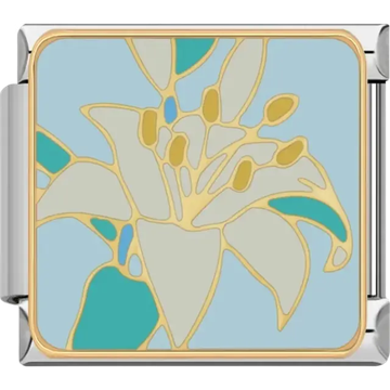 White lily on light blue Italian charm bracelet link