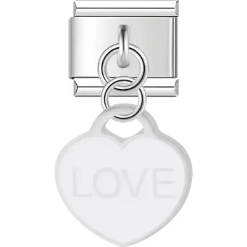 White "LOVE" heart dangle Italian charm bracelet link