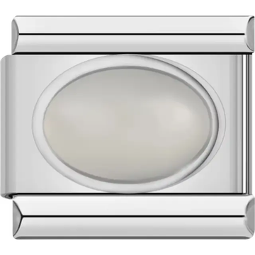 White oval gemstone Italian charm bracelet link