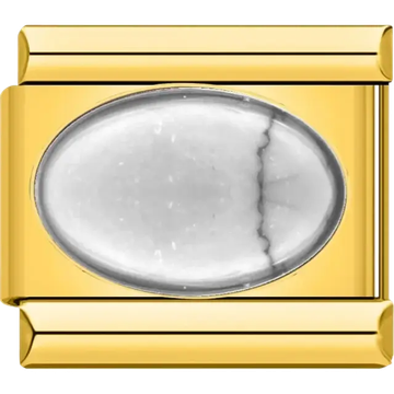 White oval stone with gold border Italian charm bracelet link