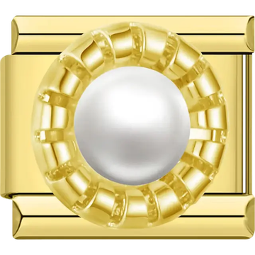 White round pearl Italian charm bracelet link