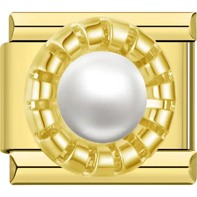 White round pearl Italian charm bracelet link