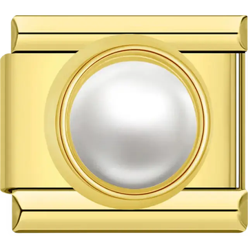 White round pearl Italian charm bracelet link