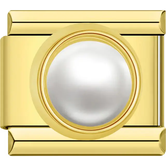 White round pearl Italian charm bracelet link