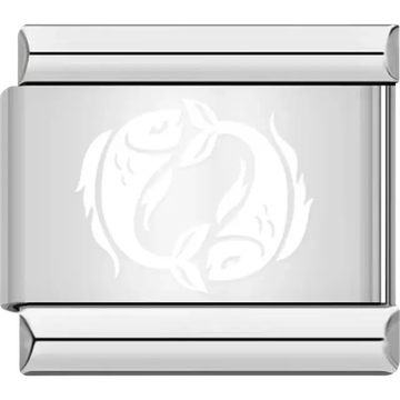 White Pisces symbol with two fish swimming in a circle Italian charm bracelet link