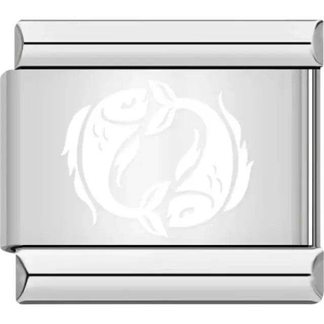 White Pisces symbol with two fish swimming in a circle Italian charm bracelet link