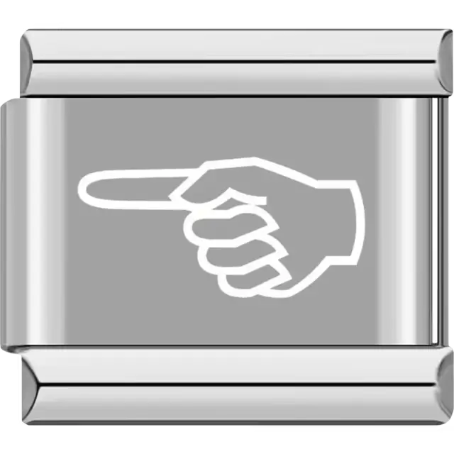 White outlined pointing hand symbol Italian charm bracelet link