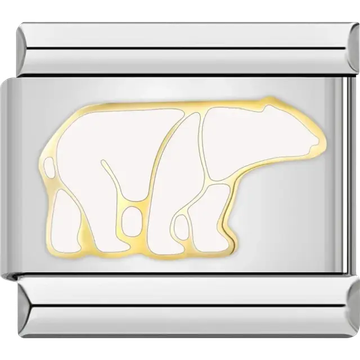 White polar bear with golden outline Italian charm bracelet link