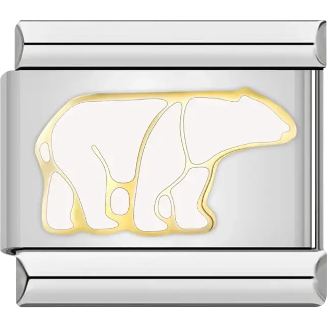 White polar bear with golden outline Italian charm bracelet link