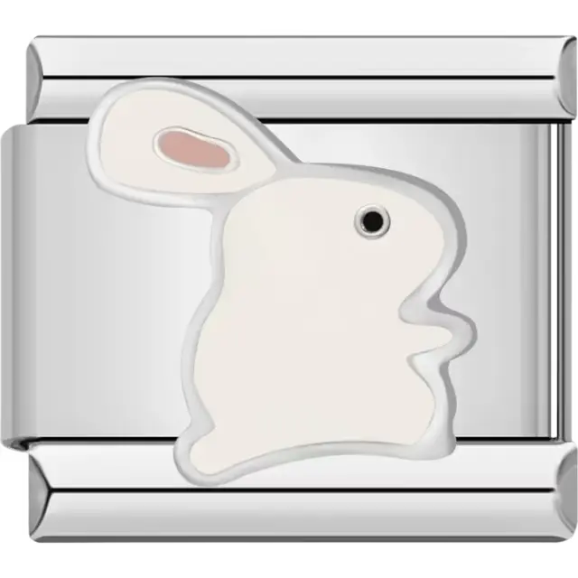 White rabbit with pink ear detail Italian charm bracelet link