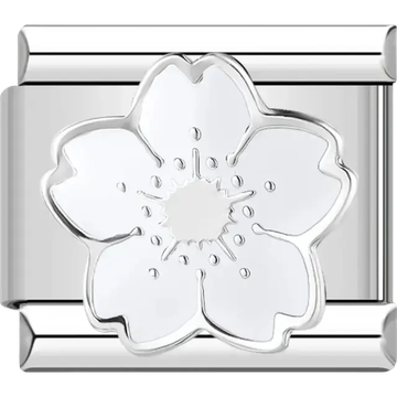 Sakura flower with white petals Italian charm bracelet link