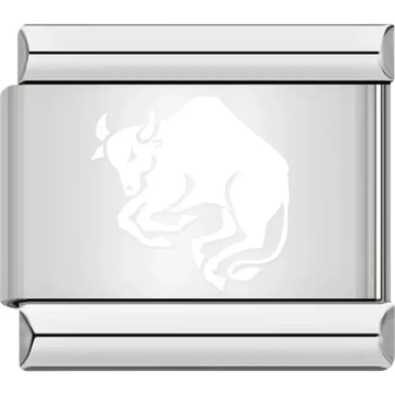 White Taurus symbol with bull in charging stance Italian charm bracelet link