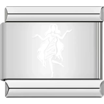 White Virgo symbol with maiden holding flowing fabric Italian charm bracelet link