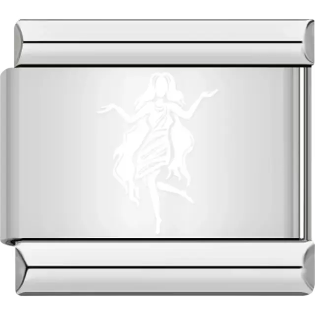 White Virgo symbol with maiden holding flowing fabric Italian charm bracelet link