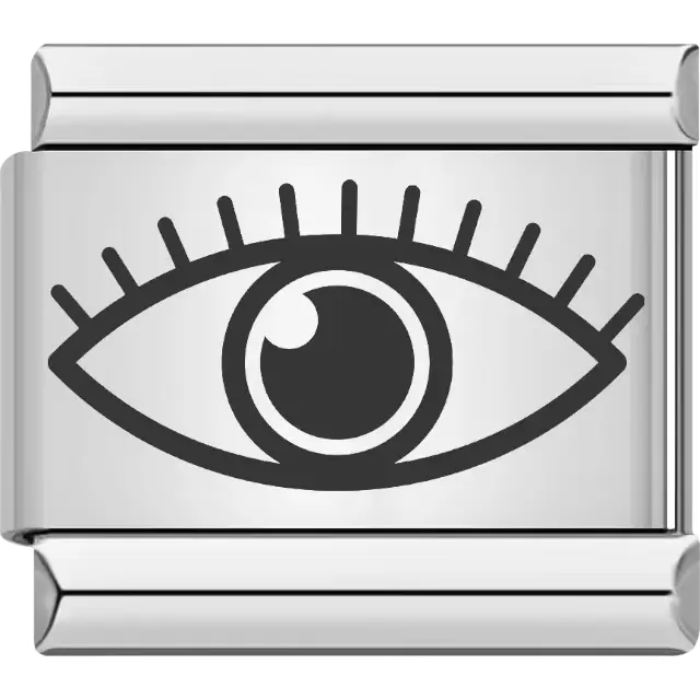 Black wide-eyed evil eye with bold lashes Italian charm bracelet link