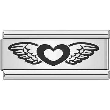 Black heart with outstretched wings Italian charm bracelet link