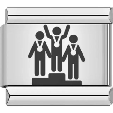Black outline of three medalists standing on a winners' podium Italian charm bracelet link