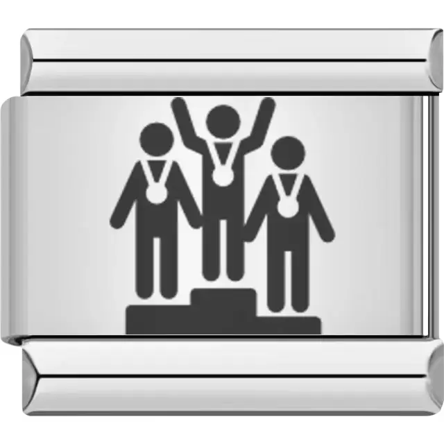 Black outline of three medalists standing on a winners' podium Italian charm bracelet link