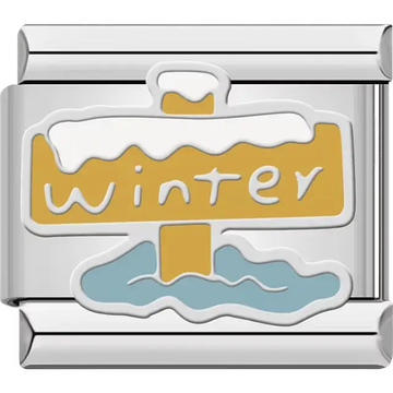 "Winter" text with snow and blue ice Italian charm bracelet link