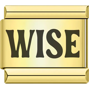 Gold "WISE" text inscription Italian charm bracelet link