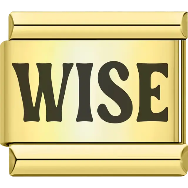 Gold "WISE" text inscription Italian charm bracelet link