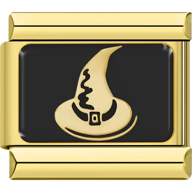 Yellow witch hat with black background and buckle detail Italian charm bracelet link