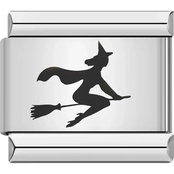 Silhouette of a witch flying on a broomstick wearing a pointed hat Italian charm bracelet link