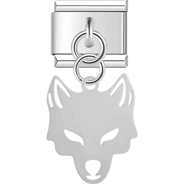 Wolf face outline dangle Italian charm bracelet link