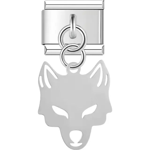 Wolf face outline dangle Italian charm bracelet link