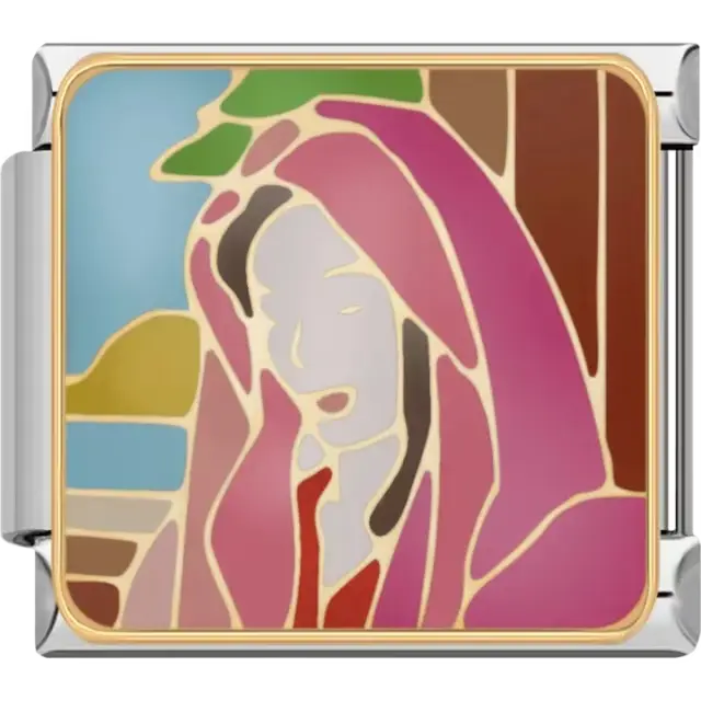 Woman wearing pink and red robes with a scenic background Italian charm bracelet link