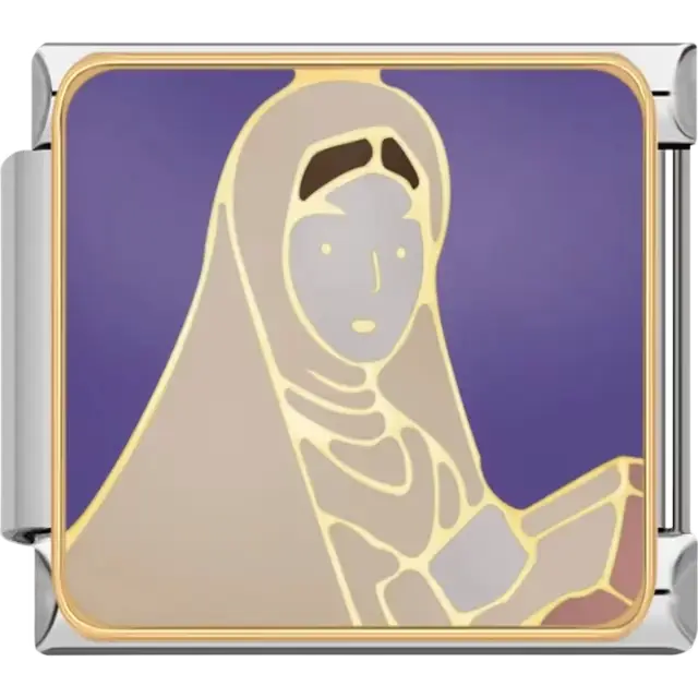 Woman in a veil with gold outlines on a purple background Italian charm bracelet link