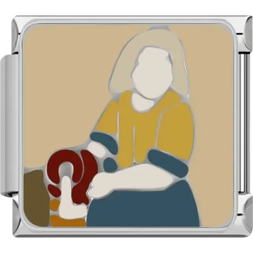 Inspired by "The Milkmaid" by Johannes Vermeer, featuring a stylized woman pouring milk in a classic pose Italian charm bracelet link