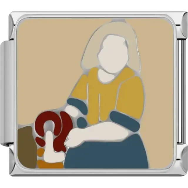 Inspired by "The Milkmaid" by Johannes Vermeer, featuring a stylized woman pouring milk in a classic pose Italian charm bracelet link