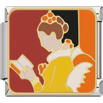 Famous painting of a woman reading Italian charm bracelet link