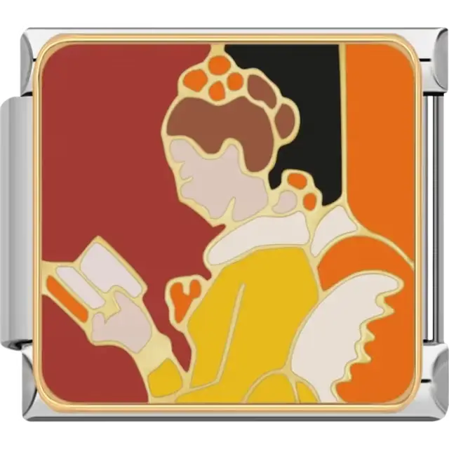 Famous painting of a woman reading Italian charm bracelet link