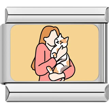 Woman holding a cat on a light orange background Italian charm bracelet link