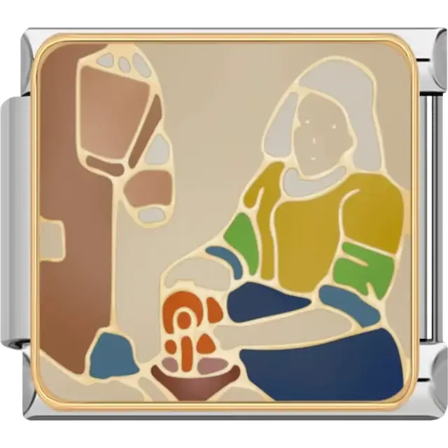 Artistic design of a woman working at a spinning wheel Italian charm bracelet link