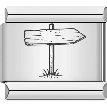 Engraved wooden arrow signpost detail Italian charm bracelet link