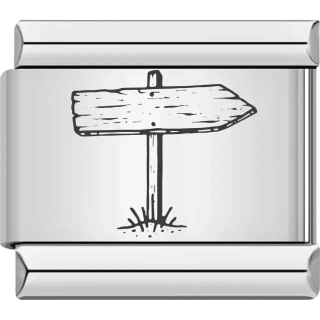 Engraved wooden arrow signpost detail Italian charm bracelet link