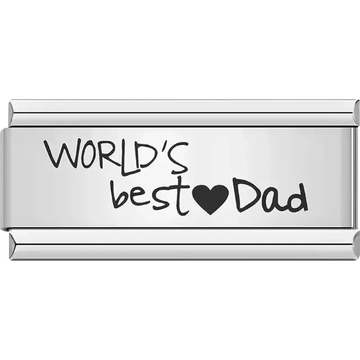Black text "WORLD'S best ♥ Dad" with heart symbol Italian charm bracelet link