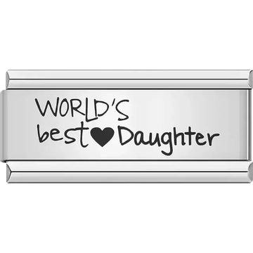 Black text "WORLD'S best ♥ Daughter" with heart symbol Italian charm bracelet link
