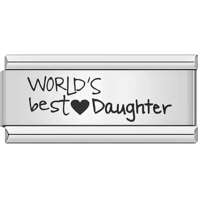 Black text "WORLD'S best ♥ Daughter" with heart symbol Italian charm bracelet link